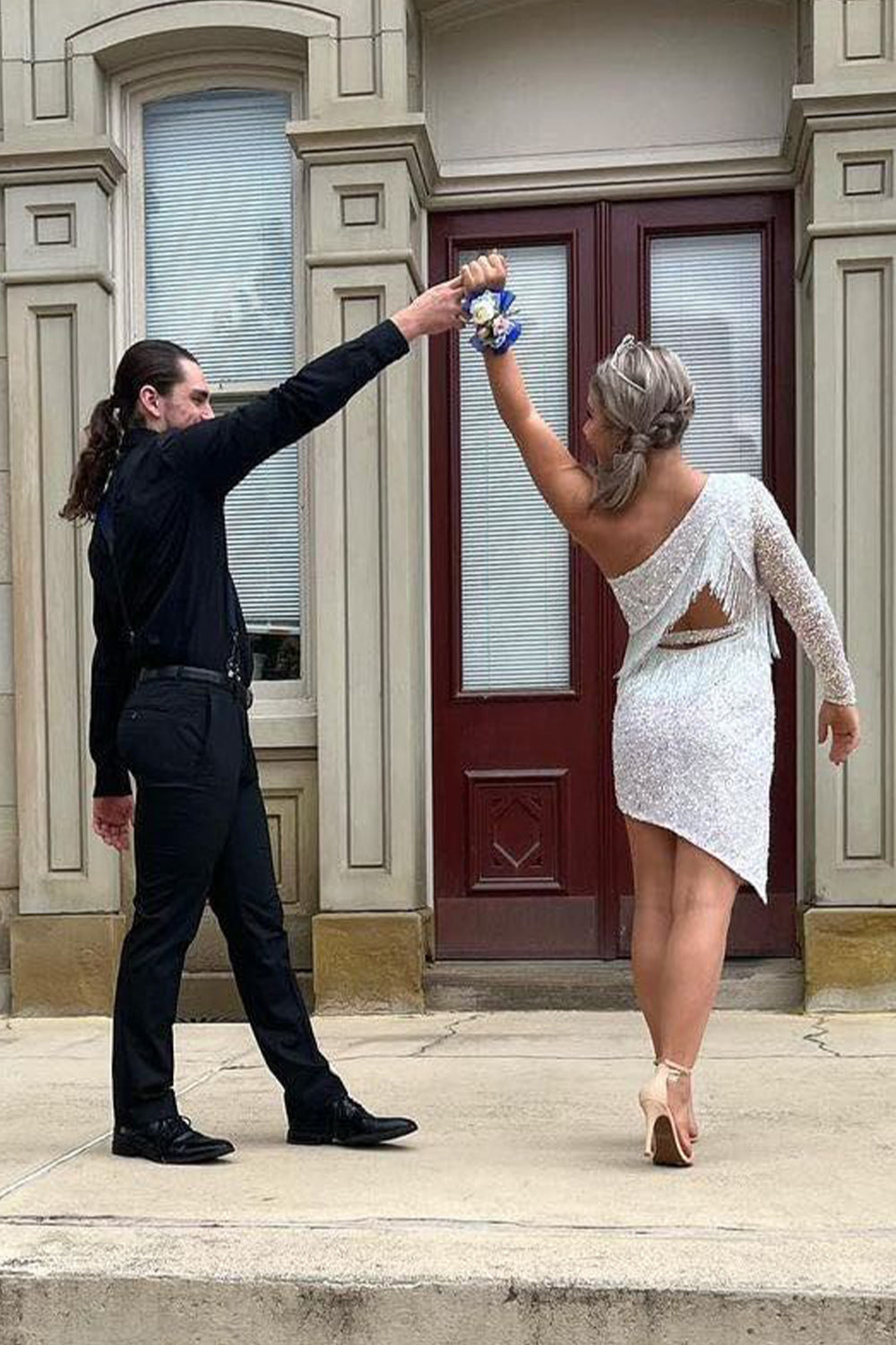 Sparkly Sheath One Shoulder Sky Blue Sequins Short Homecoming Dress with Fringes