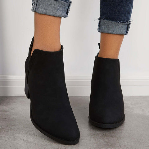 Cutout Western Ankle Cowboy Boots Chunky Stacked Heel Booties