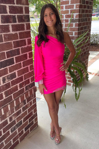 Tight One Shoulder Homecoming Dress with Sequins