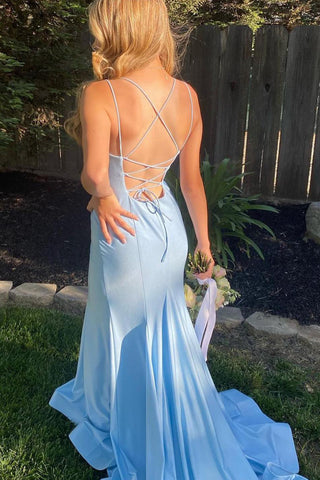 Spaghetti Straps Blackless Mermaid Prom Dress
