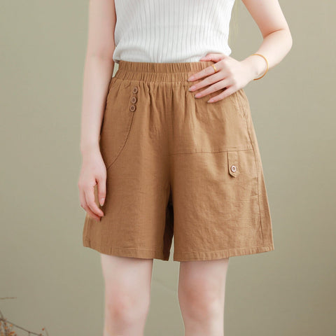 Women Summer Cotton Linen Casual Loose Shorts