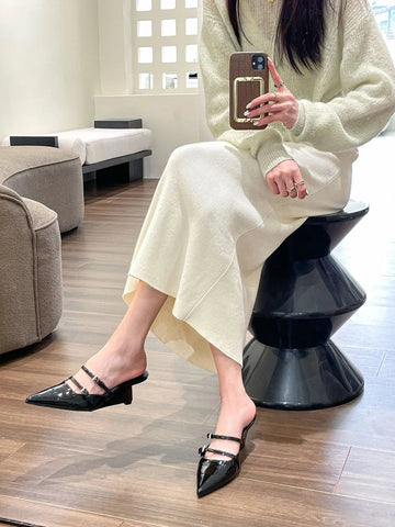Half Slippers Women 2024 Summer New Outer Wear Fashion Solid Color pointed end Toe Thick Heel High-heeled Women's Shoes