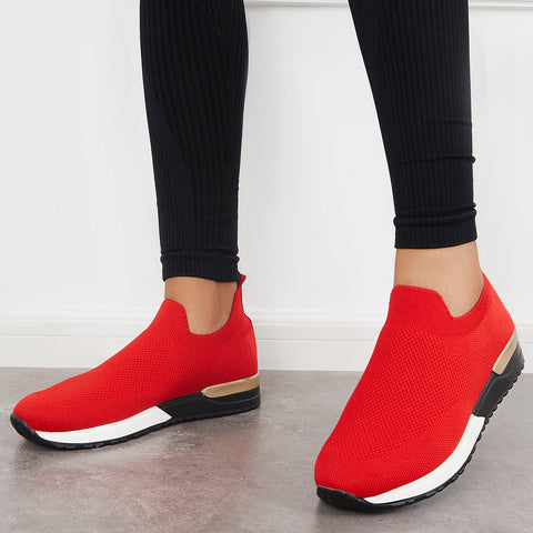 Lässige Slip-on-Strick-Loafters, atmungsaktive Wanderschuhe