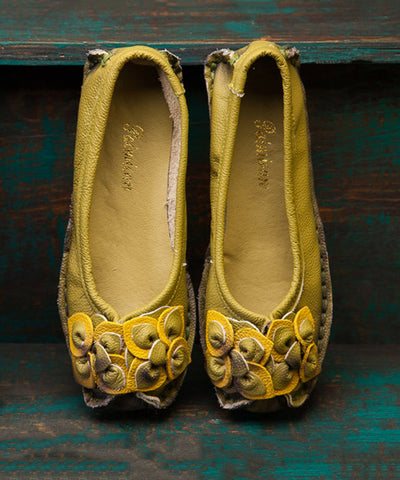 Art Flower Flache Schuhe Grünes Rindsleder