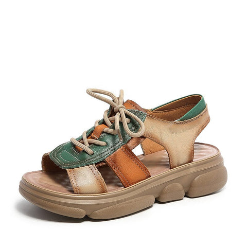 Summer Retro Patchwork Leather Casual Sandals