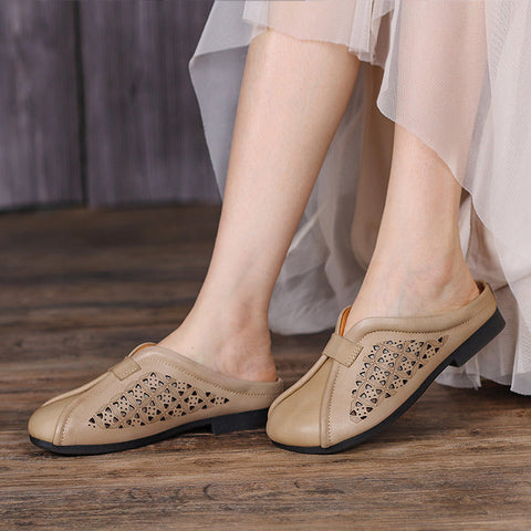 Women 2022 Hollow Leather Casual Slippers