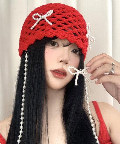 Boonie-Hut im koreanischen Stil mit roten Nagelperlen und Schleife