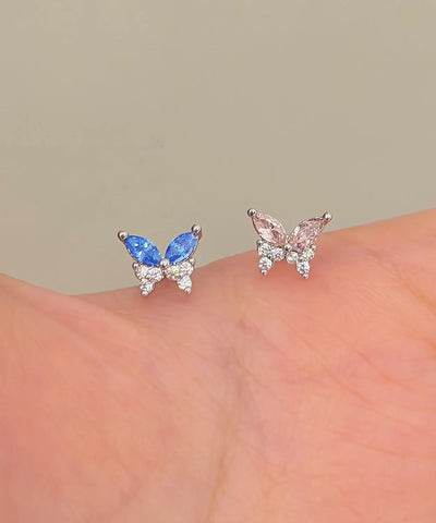 Chic Colorblock Stainless Steel Zircon Butterfly Stud Earrings