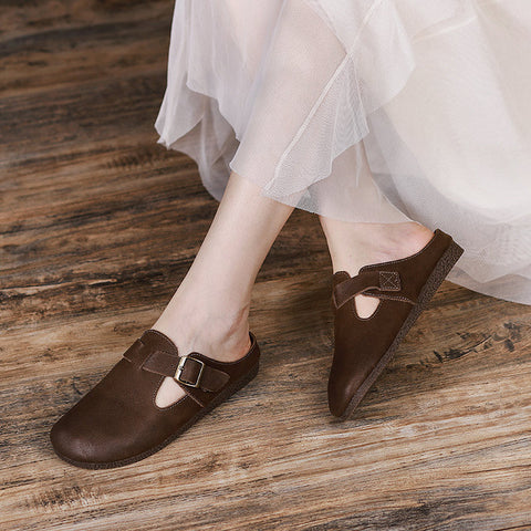 Women 2022 Leather Retro Casual Flat Slippers