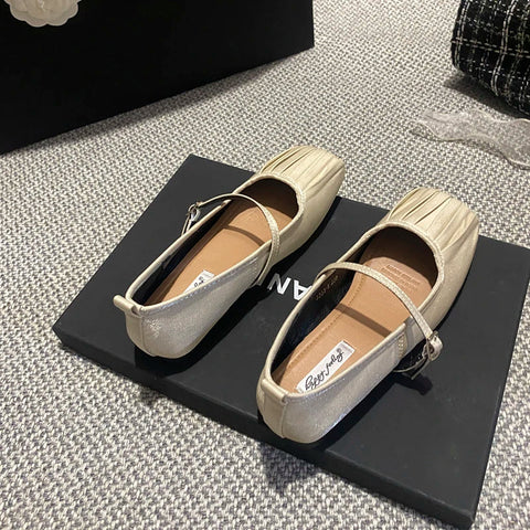2024 Designer Women Mary Jane Shoes Fashion Ladies Square Toe Flats Shoes Soft Sole Flat Heel Dress Ballet Shoes