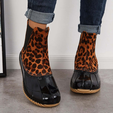 Waterproof Slip on Duck Booties Two Tone Chelsea Ankle Boots