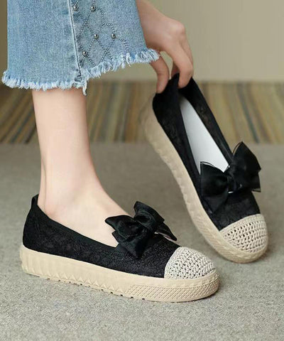 Schwarze Schleife Stilvolle Splicing Plateau Flache Schuhe für Damen