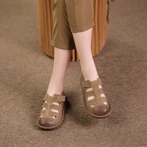 Women Summer Retro Leather Casual Sandals