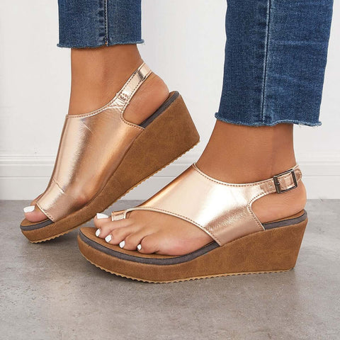 Cork Wedge Platform Sandals Slingback Ankle Strap Sandals