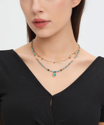 Natural Double Layered Stacking Gratuated Bead Necklace