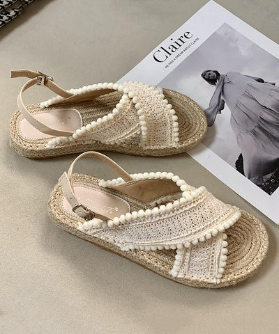 Braune flache Sandalen Strickstoff Bequemes Spleißen Peep Toe Schnallenriemen