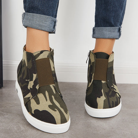 Casual Platform Hidden Wedge Sneakers High Top Ankle Booties