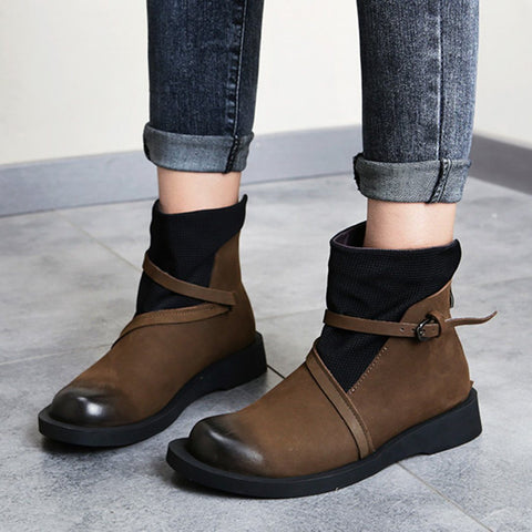 Cozy Vintage Leather Paneled Flats Martin Boots
