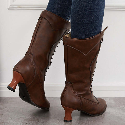 Vintage viktorianische Schnürstiefel mit mittlerer Wade, Western-Ritterstiefel