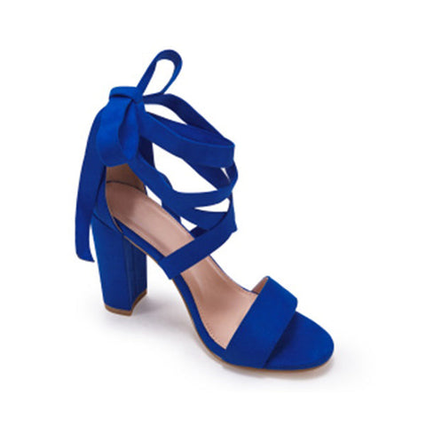 Sandalen mit Blockabsatz und Schnürung, offene Zehenpartie, Pumps mit Fesselriemchen