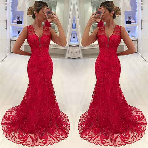 Sleeveless Mermaid Prom Dress With Lace Evening Gowns