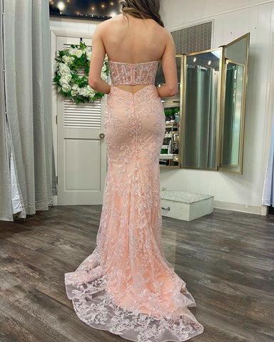 Mermaid Sweetheart Sequined Lace Long Prom Dress
