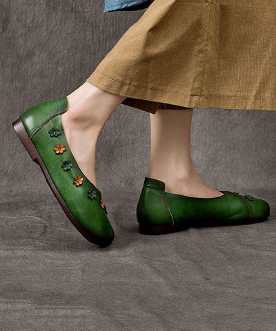 Bohemian Floral Splicing Flats Grünes Rindsleder