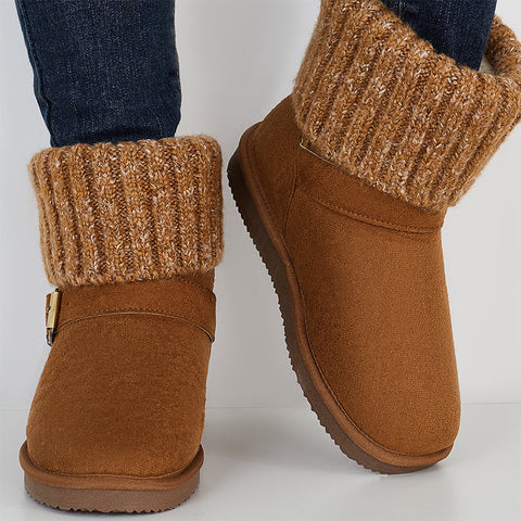 Knit Splicing Warm Ankle Non Slip Snow Boots Winter Short Booties