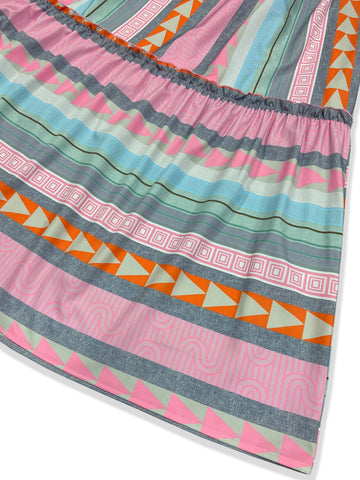 Gestreiftes Kleid mit langen Ärmeln und Rüschen
