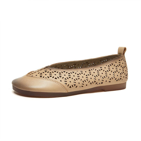 Summer Retro Hollow Leather Flat Casual Shoes