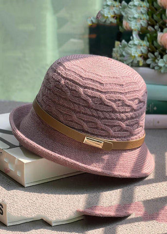 Schicke Glockenmütze aus Strick mit Patchwork-Schärpen in Khaki