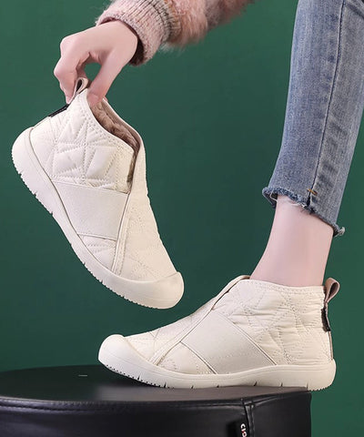 Khakifarbene flache Schuhe mit flauschiger Wollfütterung für Damen