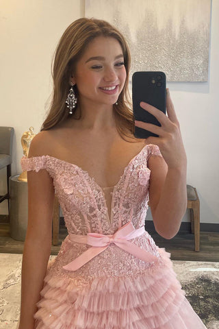 Princess A Line Off the Shoulder Lilac Long Prom Dress with Ruffles