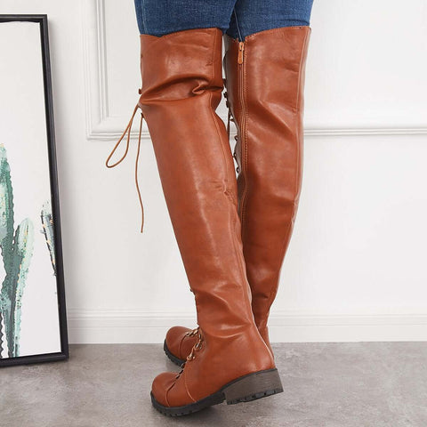 Chunky Heel Lace Up Over The Knee Thing High Riding Boots