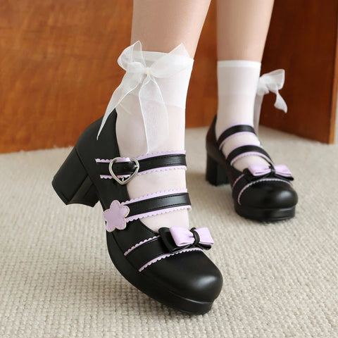- Japanese Harajuku Style Spring Lolita Cute Girls Sweet Pumps Mixed Color Round Toe Cosplay BowTie Kawaii Chic Mary Janes Shoes