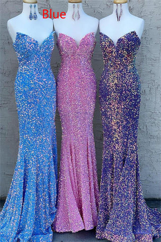 Strapless Sequins Fuchsia Mermaid Prom Dress