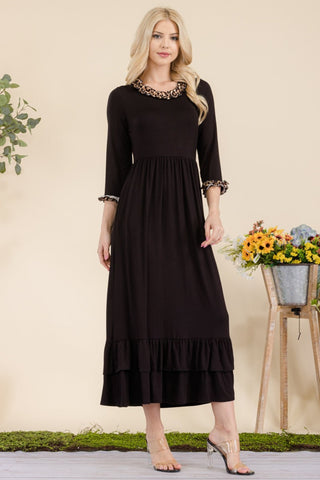 Midikleid in voller Größe mit Leopardenmuster und Rüschendetail