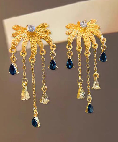 Fashion Gold Ancient Gold Zircon Fireworks Tassel Drop Earrings