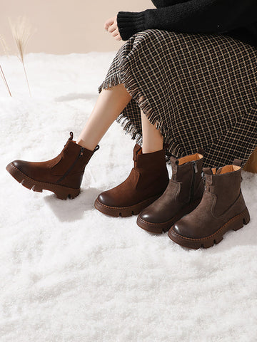Women Winter Retro Leather Zipper Martin Boots