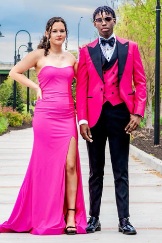 Hot Pink Dreiteiliger Ballanzug für Herren mit steigendem Revers