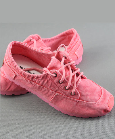 Simple Pink Cotton Fabric Flat Shoes For Women Cross Strap Flat Shoes
