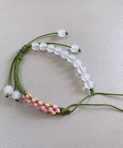 Handmade Green Weave Five Peach Blossoms Tassel Charm Bracelet