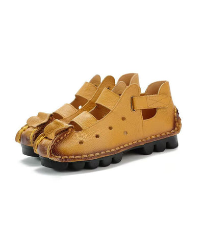New Comfortable Yellow Flat Sandals Splicing Hollow Out