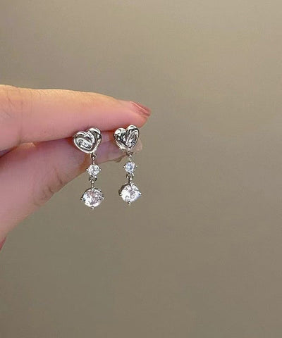 Light Luxury Heart-Shaped Rhinestone Stud Earrings