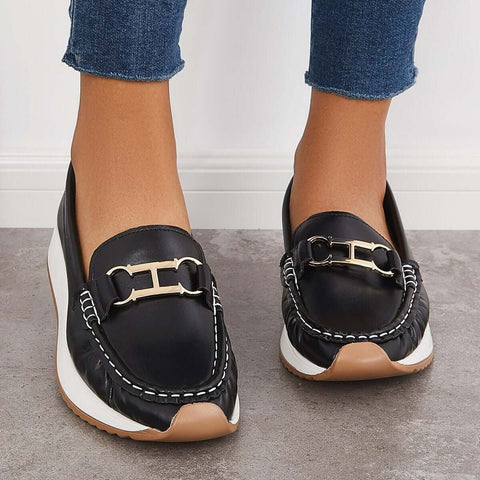 Lässige, bequeme Plateau-Loafer, flache Bootsschuhe zum Hineinschlüpfen
