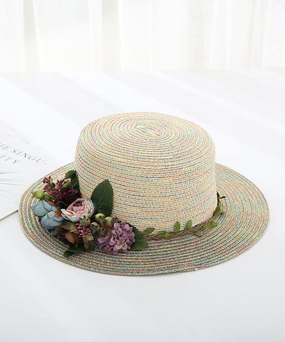 Gewebter Strohhut mit Blumenmuster im japanischen Urlaubsstil
