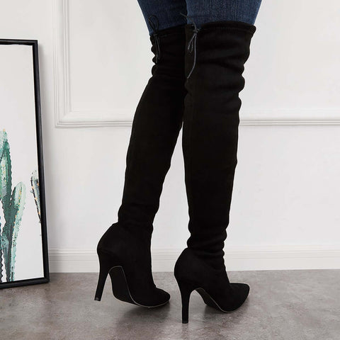 Stretchy Over The Knee Boots Pointed Toe Stiletto Heel Boots