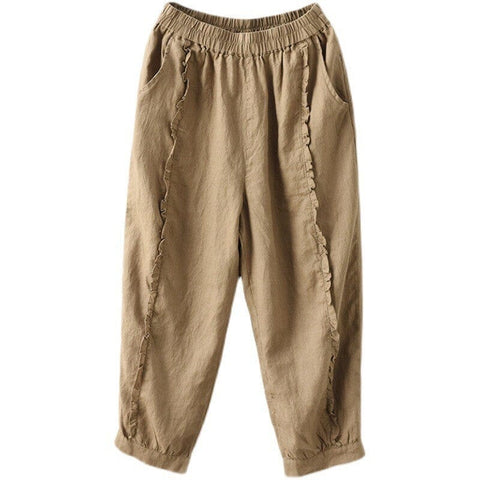 Women Summer Retro Casual Loose Trim Pants