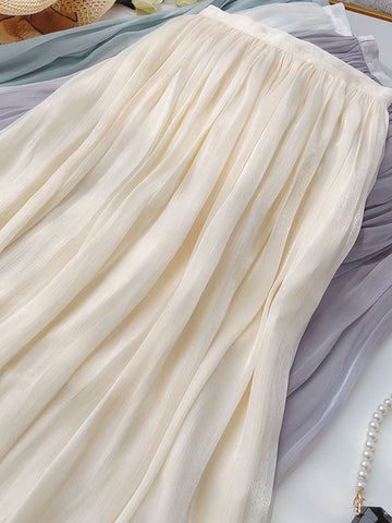 Clara French Style High Rise Vacation Full Skirt-Beige