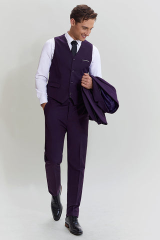 Purple Notched Lapel 3 Piece One Button Men's Suits